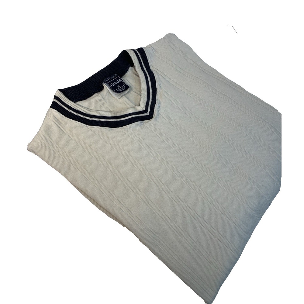 VTG Ikeda V Neck Long Sleeve Shirt Men's L Beige Academia Grandpa‎ Core Retro